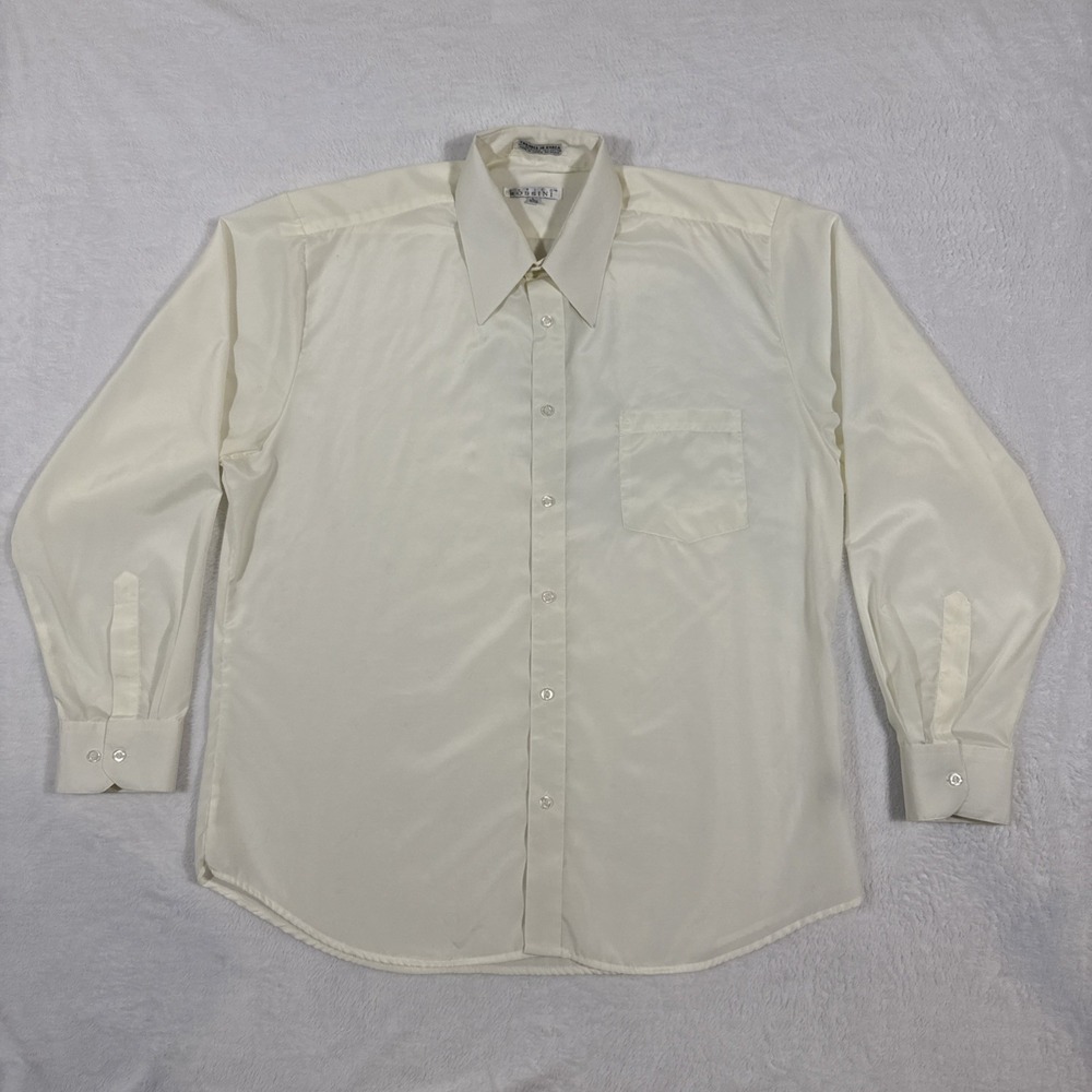 Enrico Rossini Button Down Shirt Mens L Cream Excellent Satin‎ Finish 70s Style